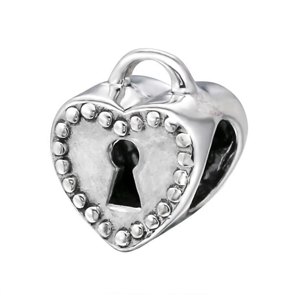 Silver Key Heart Charm Bead