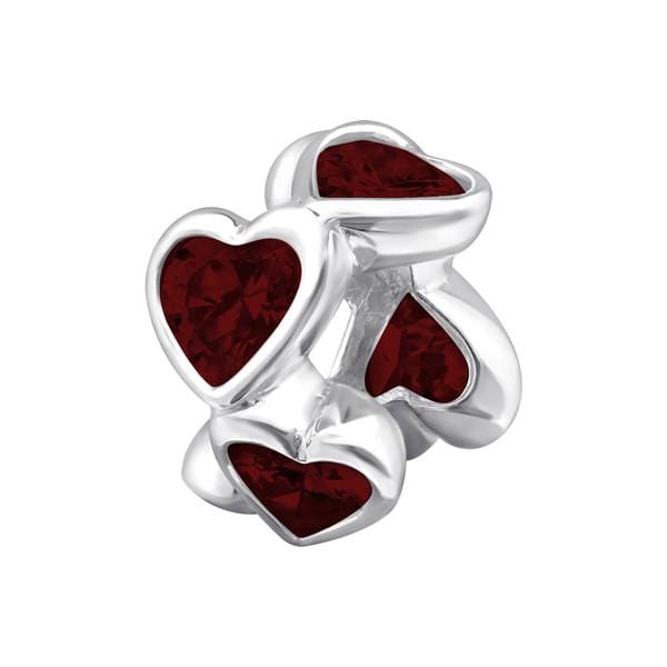 Silver Heart Shaped CZ Garnet Charm Bead