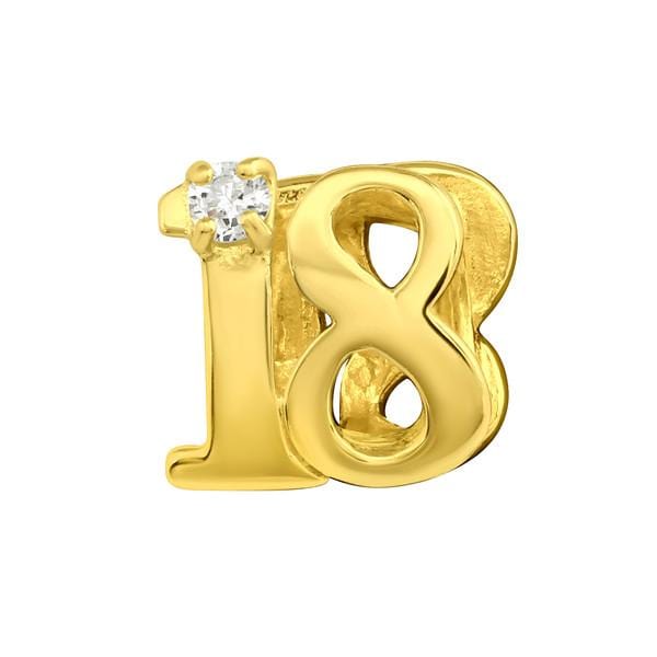 Silver CZ Crystal Gold 18 Birthday Charm Bead