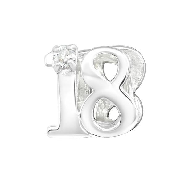 Silver Number "18" CZ Crystal Charm Bead