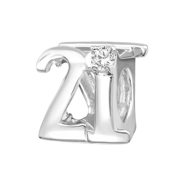 Silver "21" CZ Crystal Charm Bead