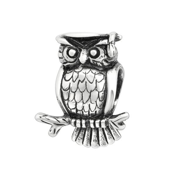 Silver Owl Charm Bead
