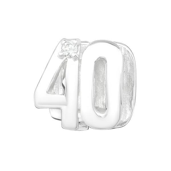 Silver "40" CZ Crystal Charm Bead