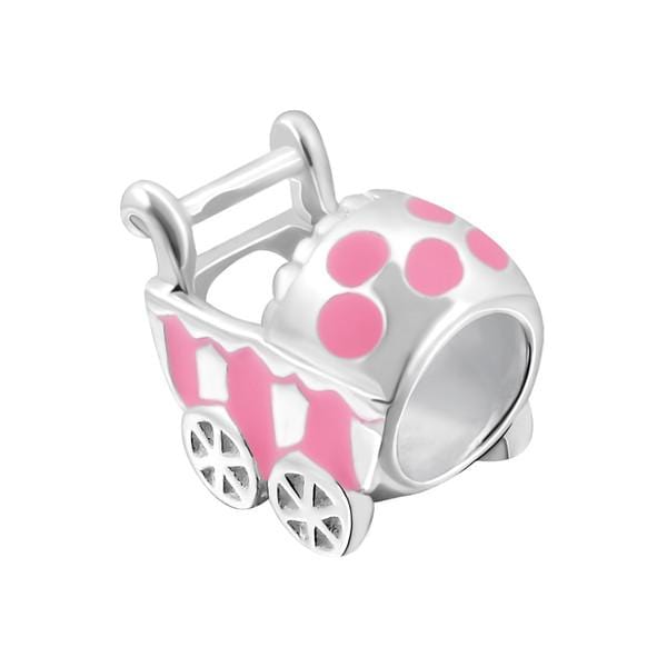 Silver Baby Carriage Charm Bead