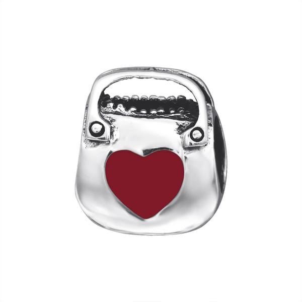 Silver Shopping Bag Heart Charm Bead
