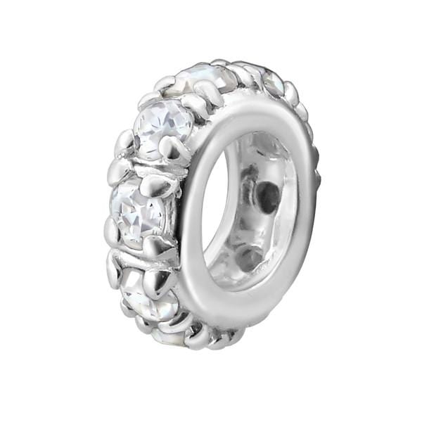 Silver Round CZ Crystal Charm Bead