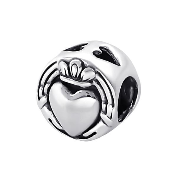 Silver Crowned Heart Charm Bead