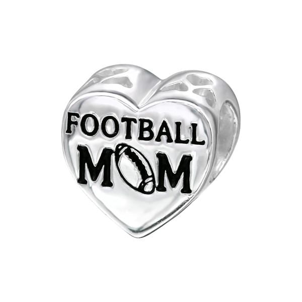 Silver Heart Football Mom Charm Bead