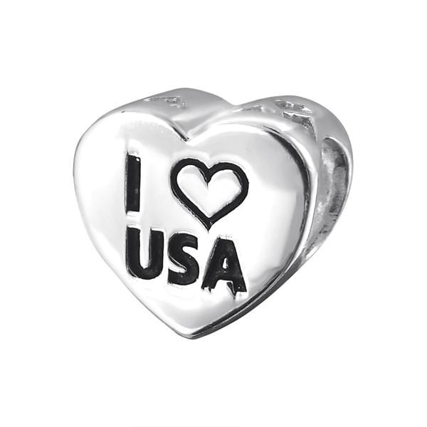 Silver I LOVE USA Charm Bead