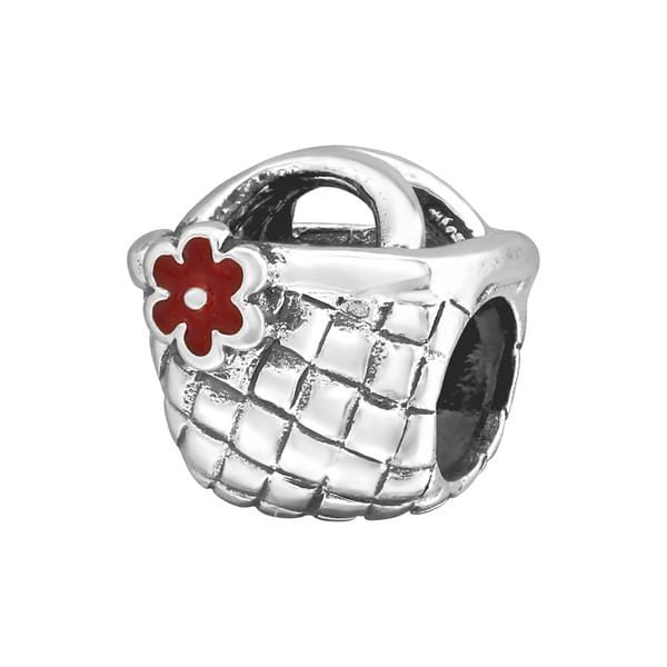Silver Basket Red Charm Bead