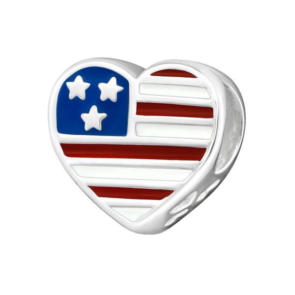 Silver Heart Marines White, Red, Blue Charm Bead