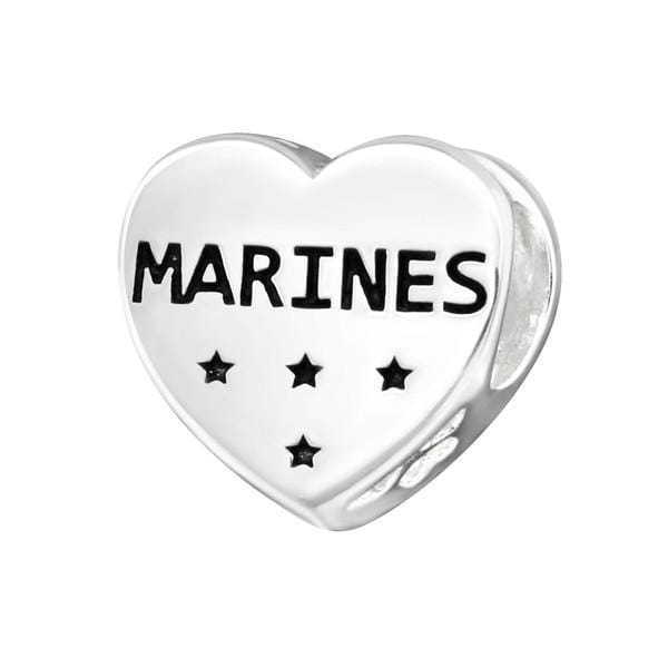 Silver Heart Marines Charm Bead