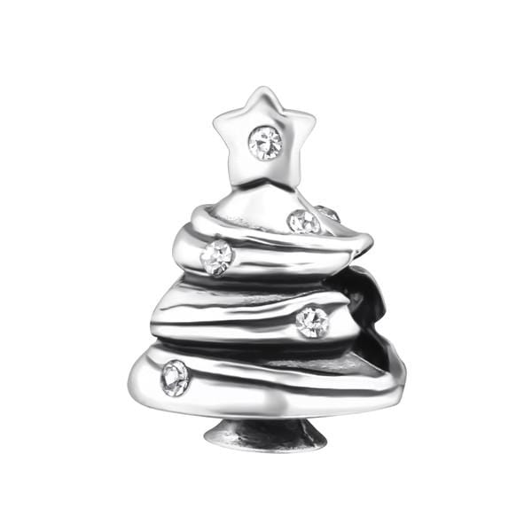 Silver CZ Crystal Christmas Tree Charm Bead