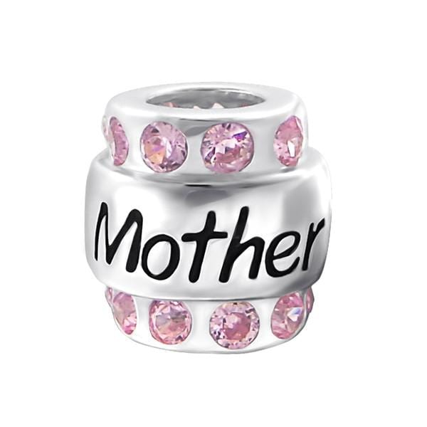 Silver Mother CZ Pink Charm Bead