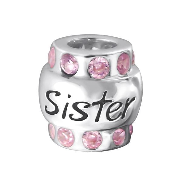 Silver Sister CZ Pink Charm Bead