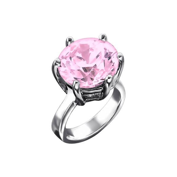 Silver Ring CZ Pink Charm Bead