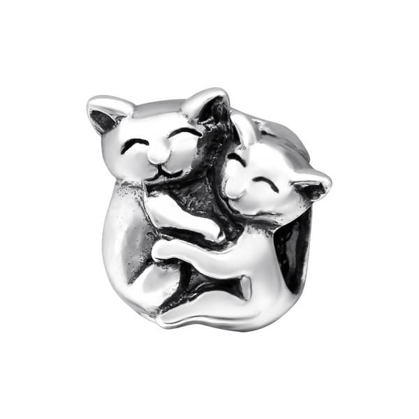 Silver Hugging Cats Charm Bead