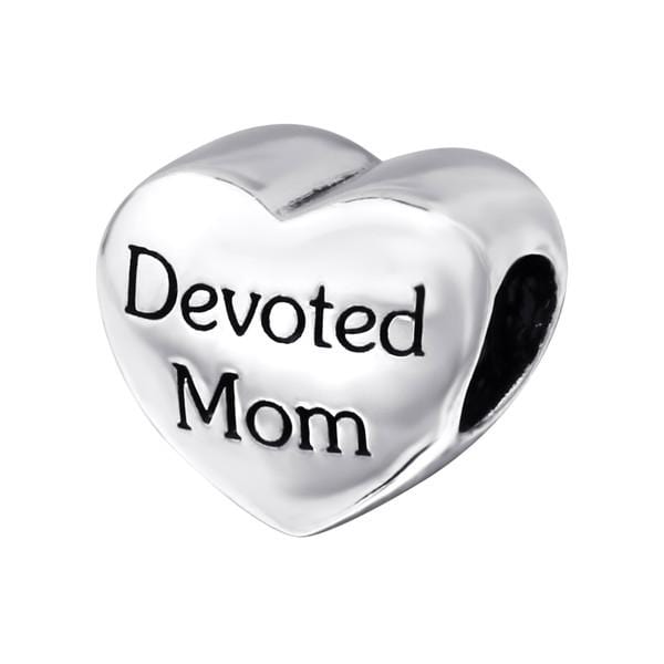 Silver Devoted Mom Charm Bead