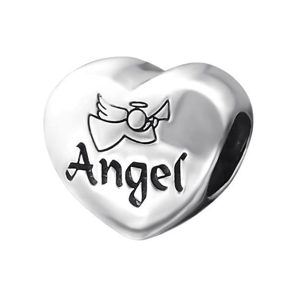 Silver Heart Angel Charm Bead