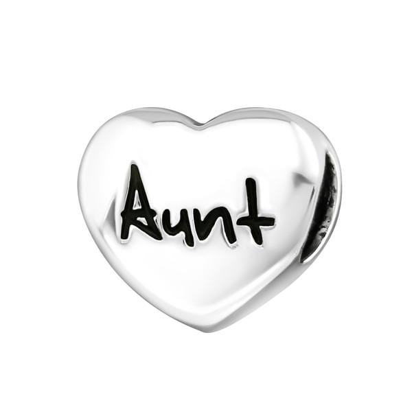 Silver Heart Aunt Charm Bead
