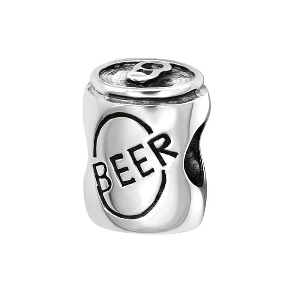 Silver Beer Can Charm Bead