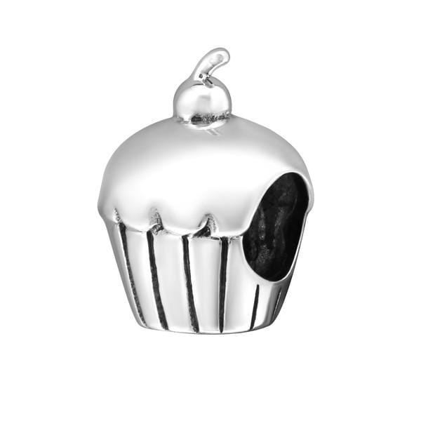 Silver Cupcake Charm Bead