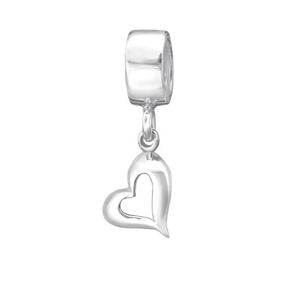 Silver Hanging Heart Charm Bead
