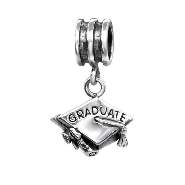 Silver Graduation Hat Charm Bead