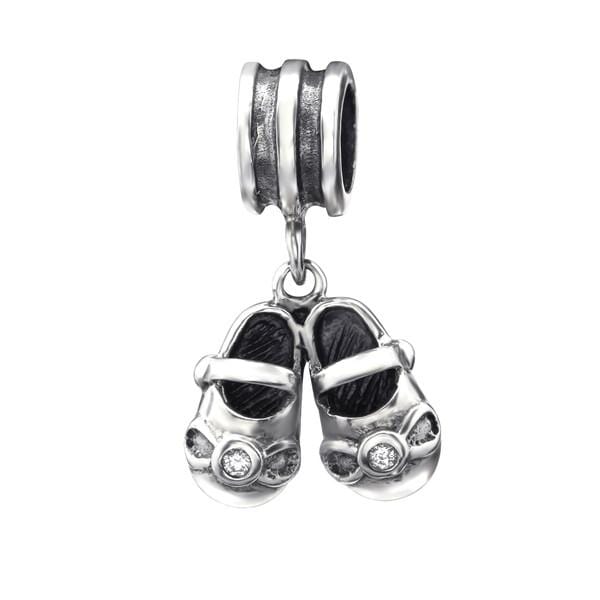 Silver CZ Crystal Hanging Shoes Charm Bead