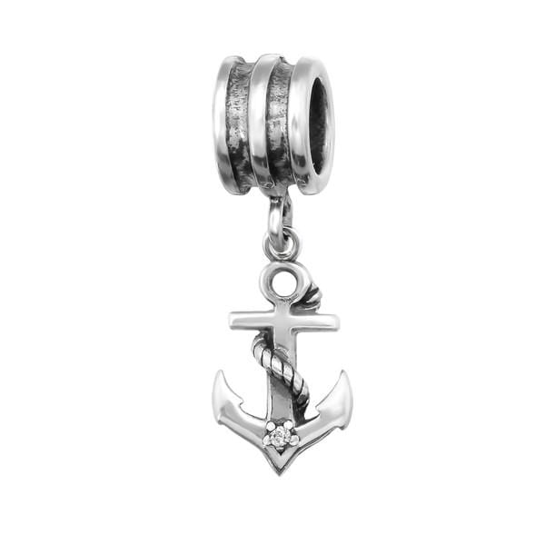 Silver  Anchor CZ Crystal Charm Bead