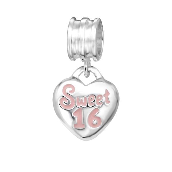 Silver Light Pink Hanging Heart Charm Bead