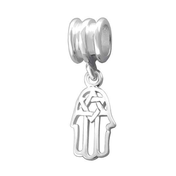 Silver Hanging Hamsa Symbol Charm Bead