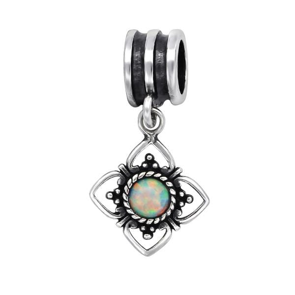 Silver Fire Snow Opal Flower Charm Bead 