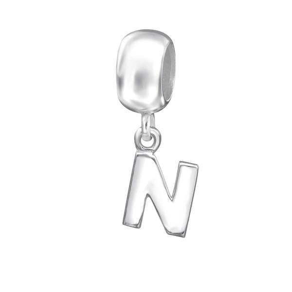 Silver Hanging "N" Charm Bead 