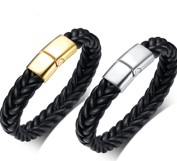 Stainless Steel Magnetic Clasp Leather Bracelet