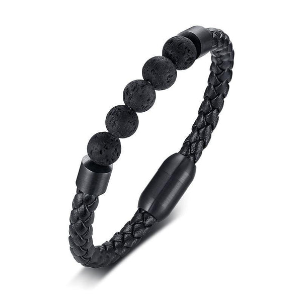 Lava stone Braided Rope Leather Bracelet for Men