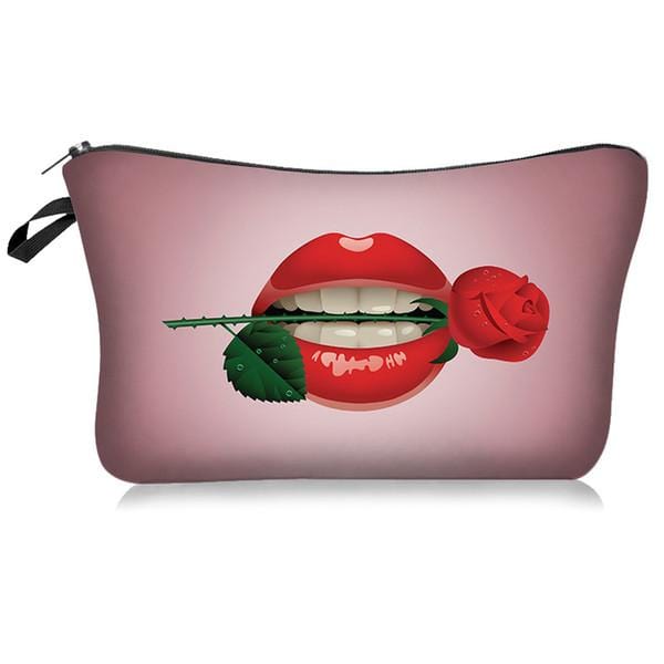 Rose  in Lips Cosmetic Bag for Travel