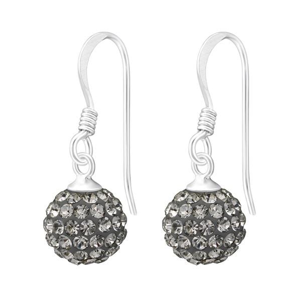 Silver Crystal Black Diamond Ball Earrings