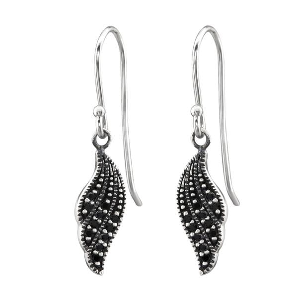 Silver Bali Wing Black Spinel Earrings