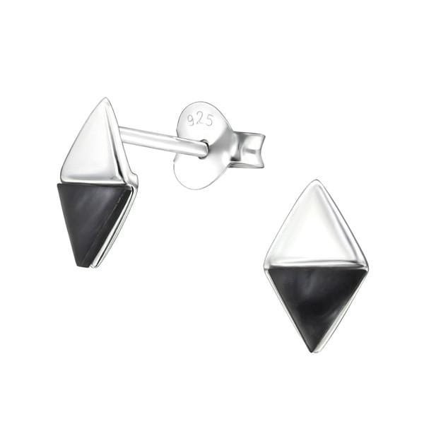 Sterling Silver Black Onyx Triangle Ear Studs
