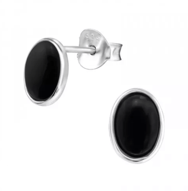 Silver Geniune Black Onyx Stud Earrings