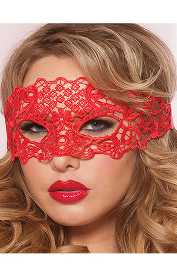 Exotic Red Floral Lace Wrap Around Headpiece Masquerade Mask