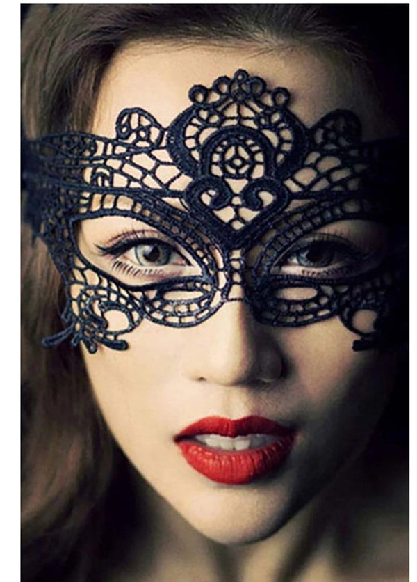Alluring Black Woven Lace Goddess Masquerade Mask Headpiece
