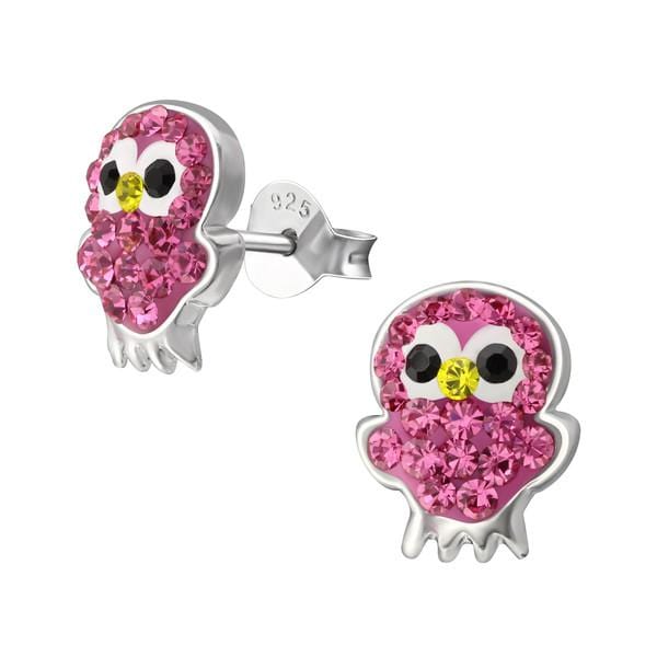 Kids Silver Multicolor Owl Stud Earrings