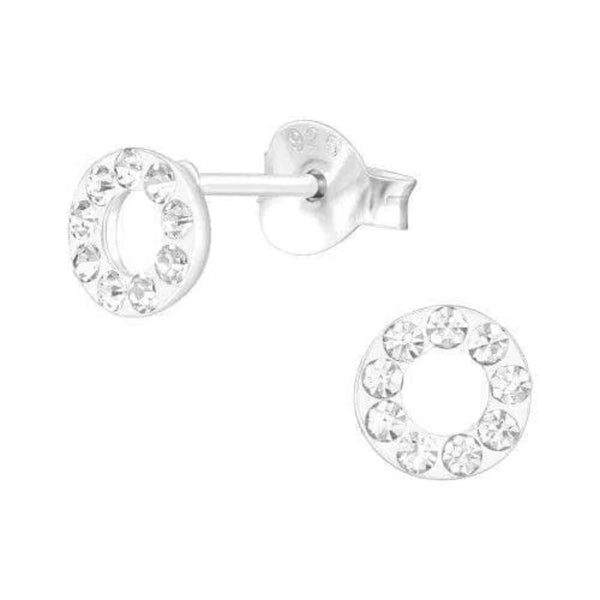 Kids Silver Circle Stud Earrings with Crystal