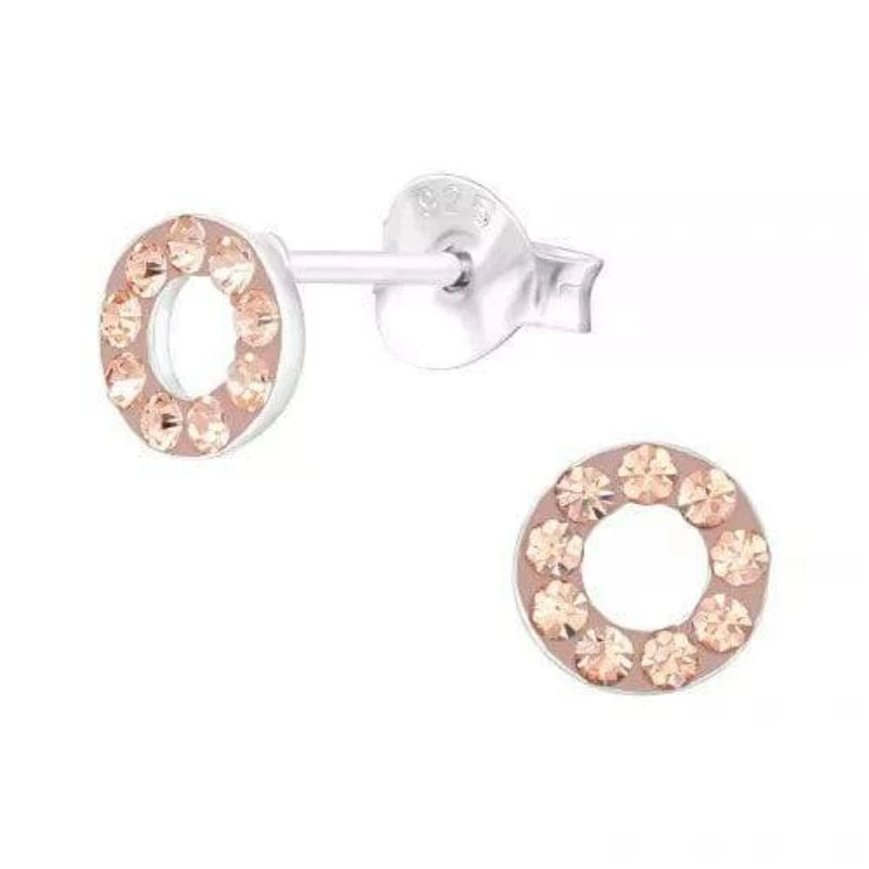 Kids Silver Circle Stud Earrings with Light Peach