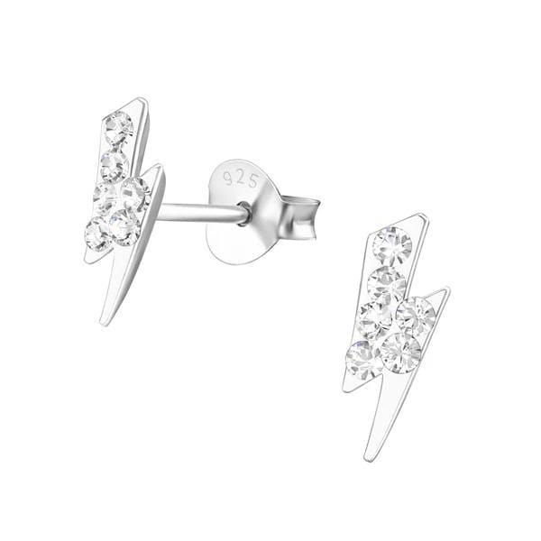 Silver Kids Crystal Thunderbolt Stud Earrings With Swarovski Crystal