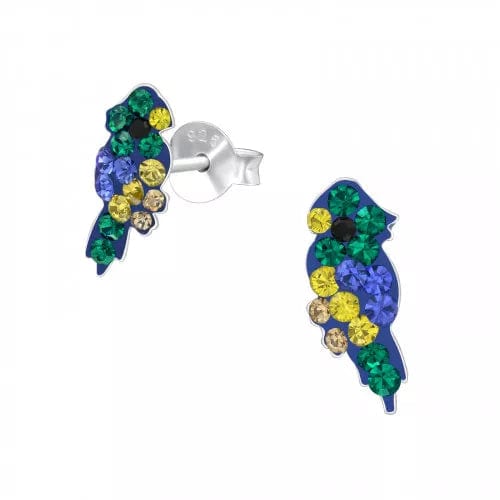 Kids Silver Parrot Stud Earrings with Crystal
