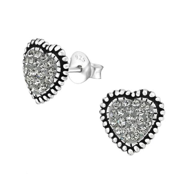 Silver Heart Black Diamond Stud Earrings With Swarovski Crystal