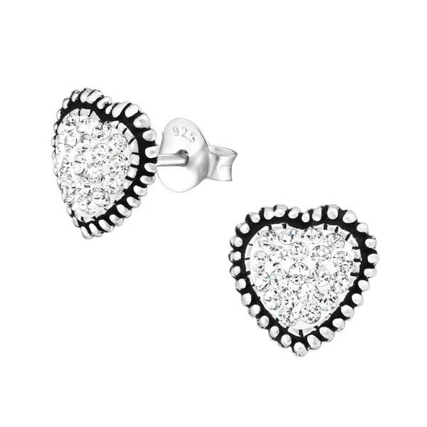 Silver Heart Crystal Stud Earrings With Swarovski Crystal